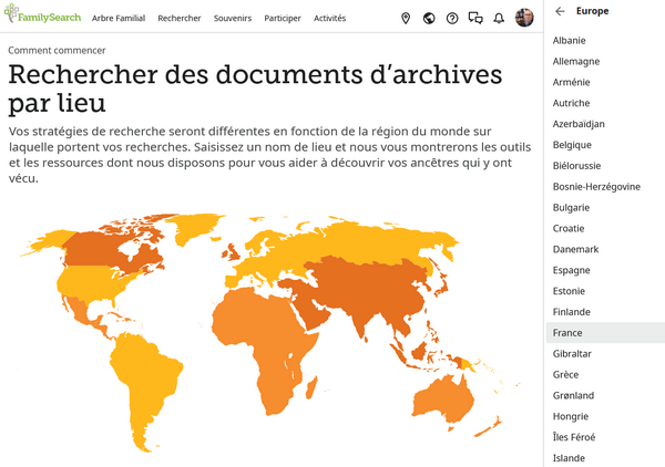 Explorer les archives FamilySearch - Carte du monde