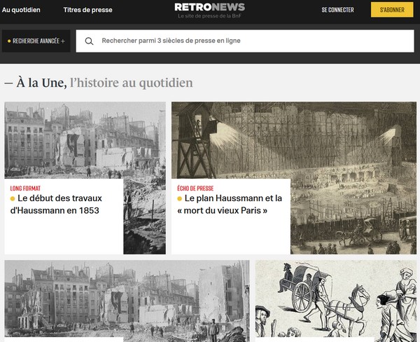 Retronews - la page d'accueil