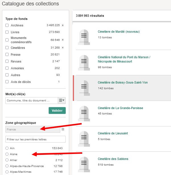 Comment explorer les archives disponibles sur Geneanet - Selection du pays