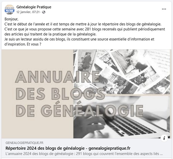 Pourquoi et comment créer un blog de généalogie - Partage d'un article sur Facebook