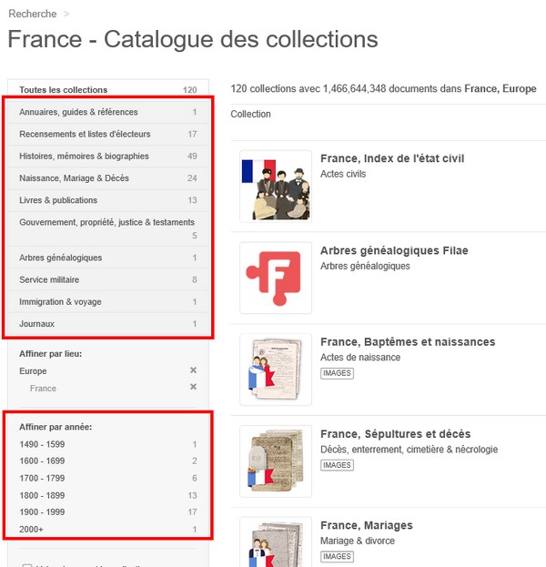 Comment explorer les archives disponibles sur MyHeritage - Filtre collections et périodes